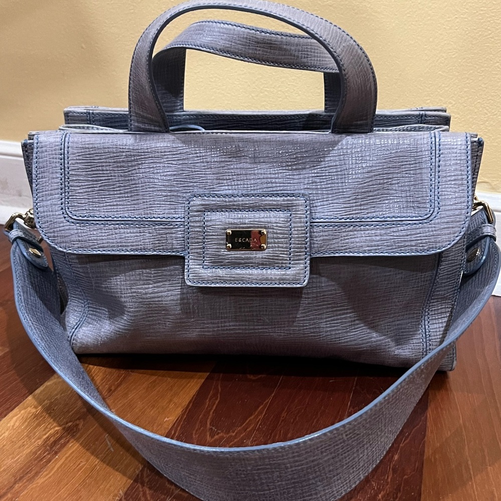 Escada Handbag/ Escada Blue/Grey Pebbled Leather Shoulder Tote Purse